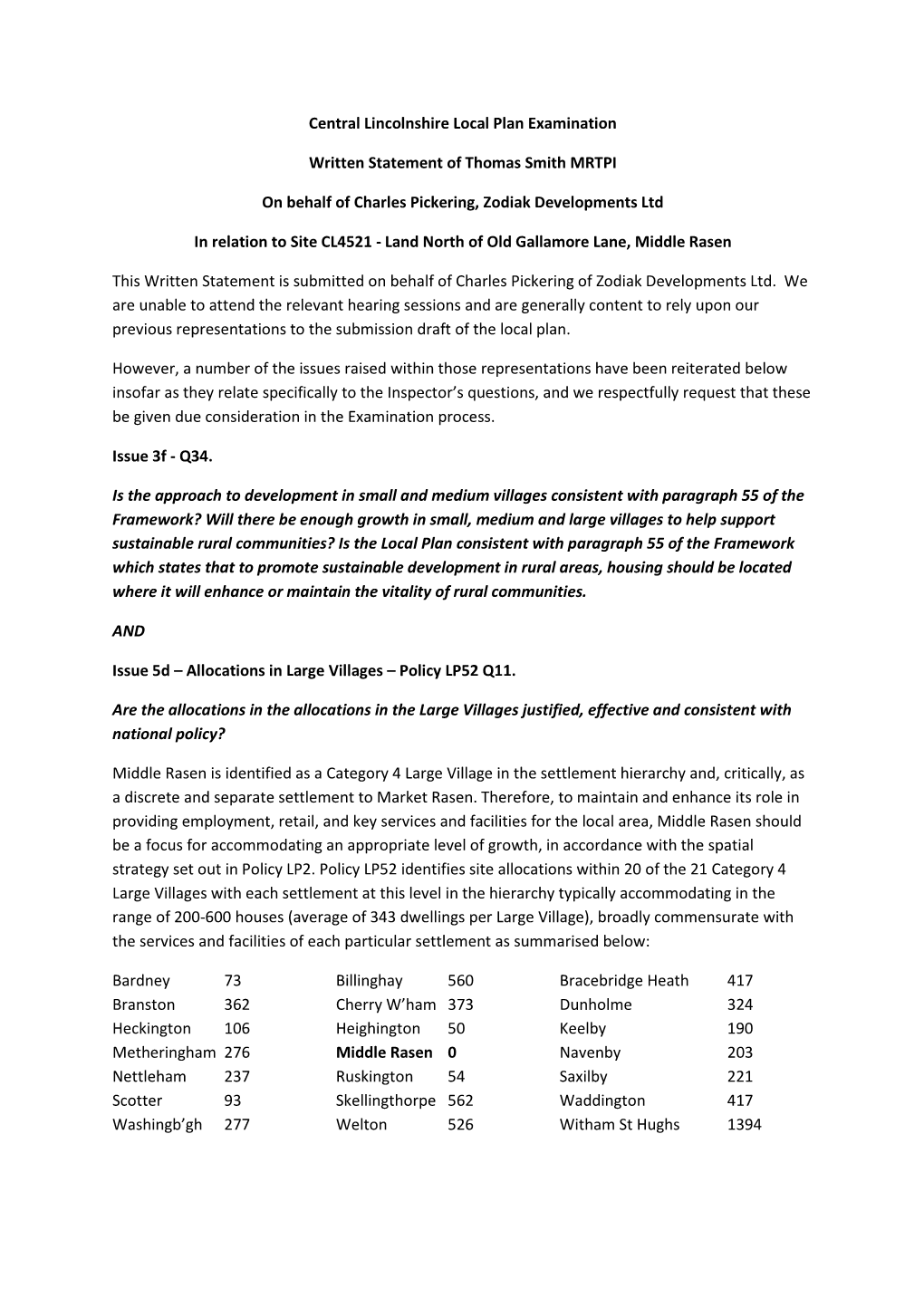 Central Lincolnshire Local Plan Examination Written Statement Of