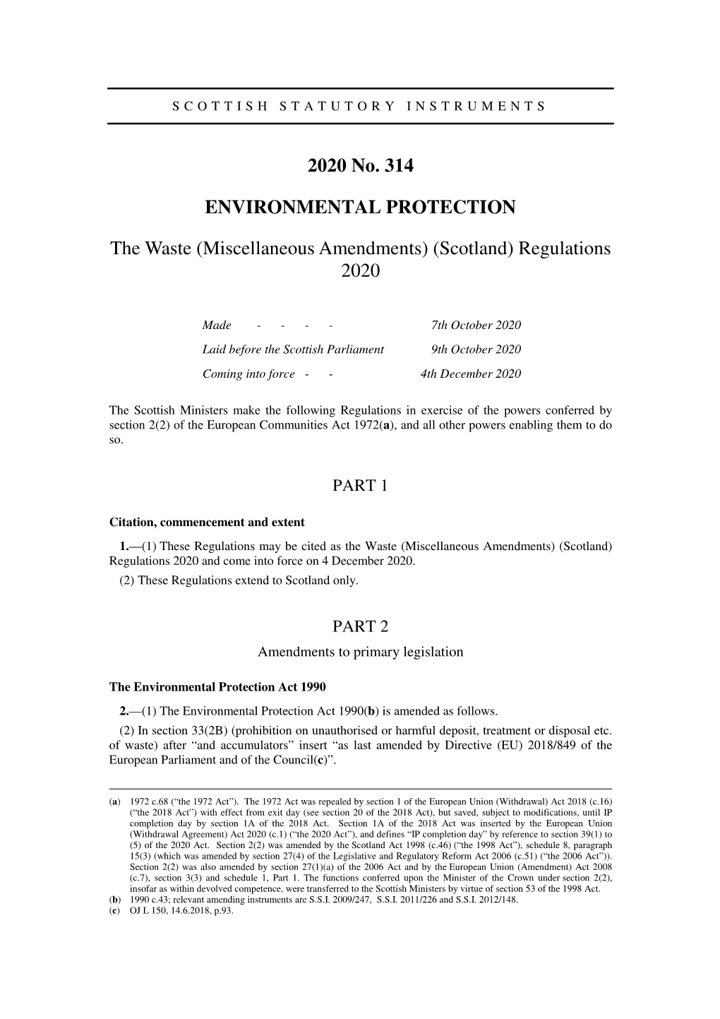 (Miscellaneous Amendments) (Scotland) Regulations 2020