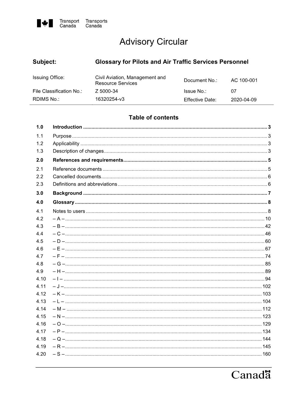 AC 100-001 Issue 7, Glossary for Pilots and Air Traffic Services Personnel