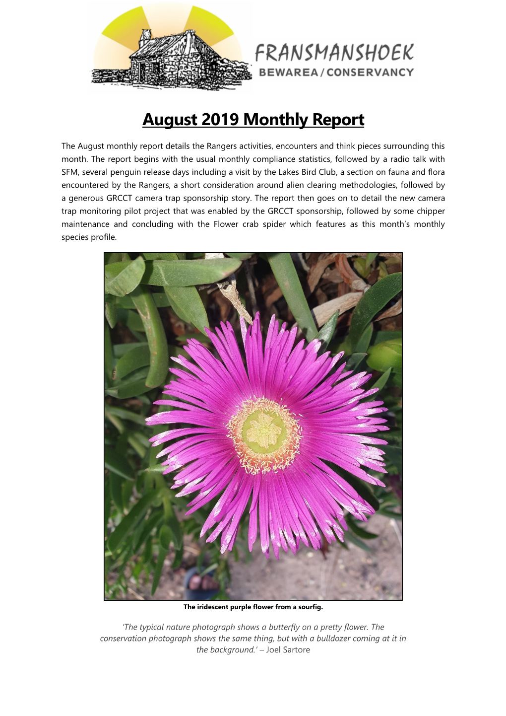 August 2019 Monthly Report