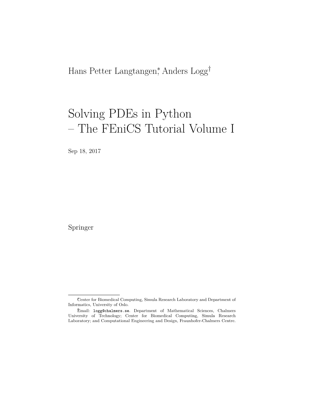 Solving Pdes in Python – the Fenics Tutorial Volume I