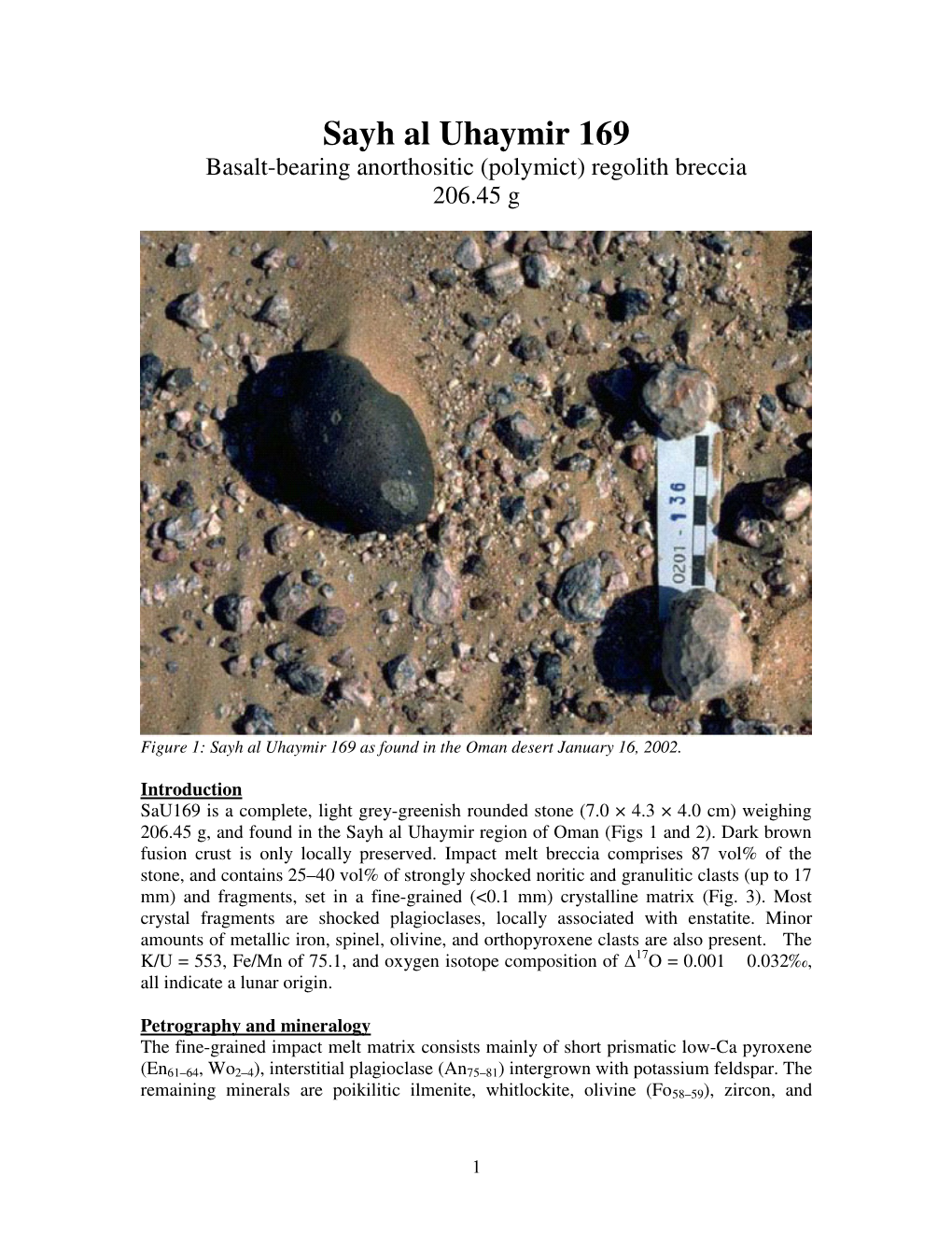 Sayh Al Uhaymir 169 Basalt-Bearing Anorthositic (Polymict) Regolith Breccia 206.45 G