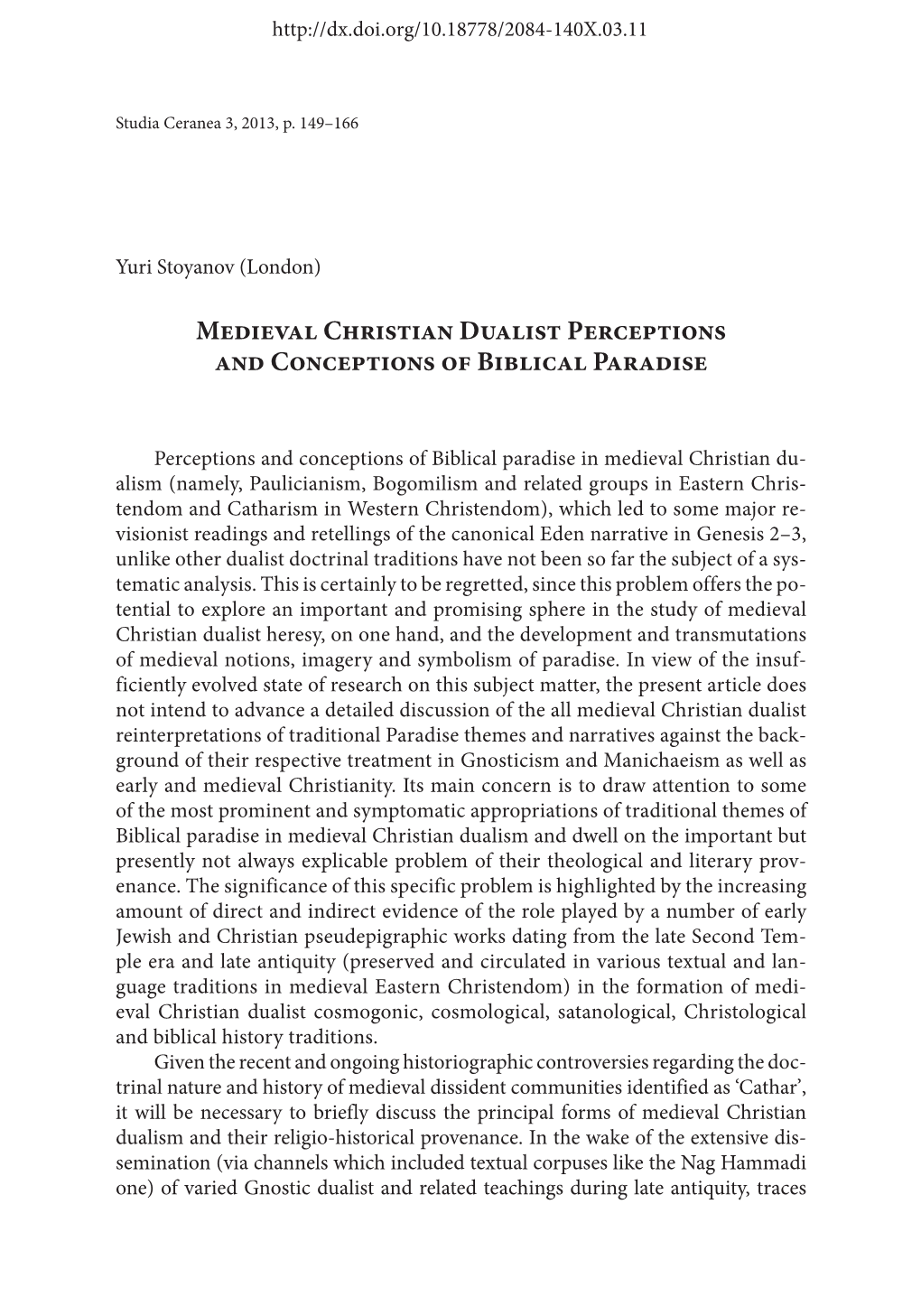 Medieval Christian Dualist Perceptions and Conceptions of Biblical Paradise