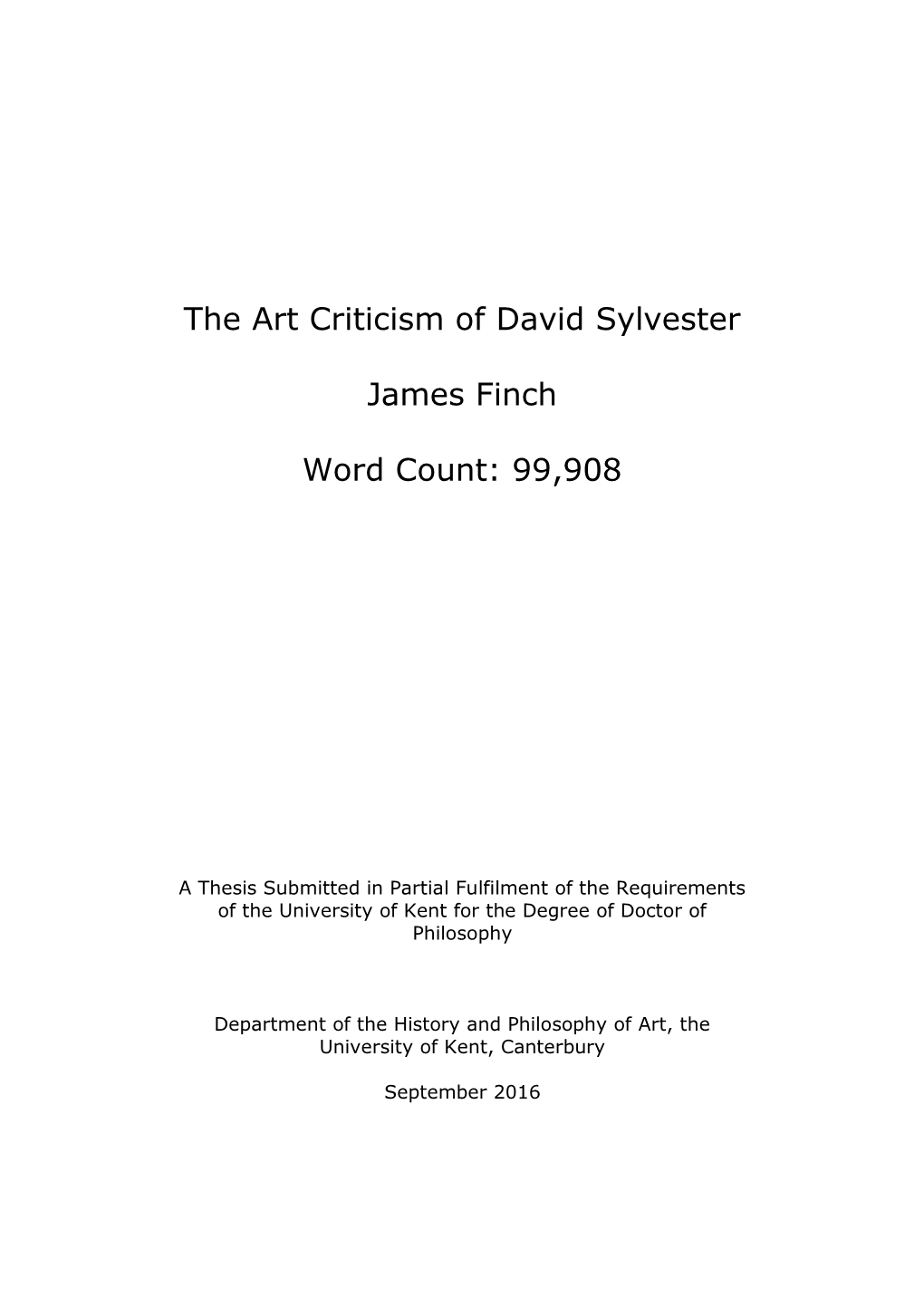 The Art Criticism of David Sylvester James Finch Word Count