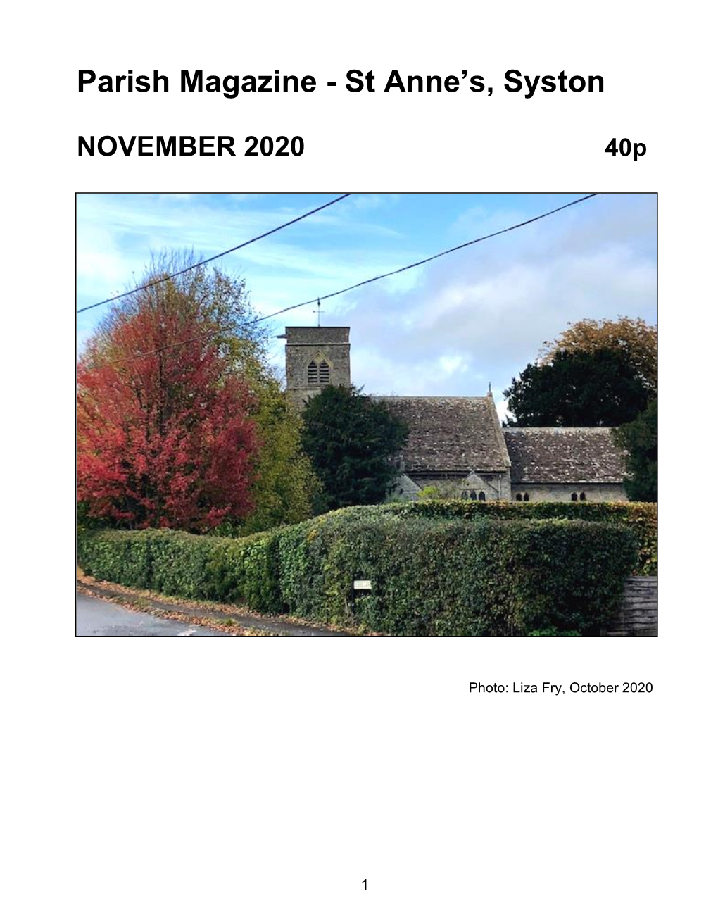 Parish Magazine - St Anne’S, Syston