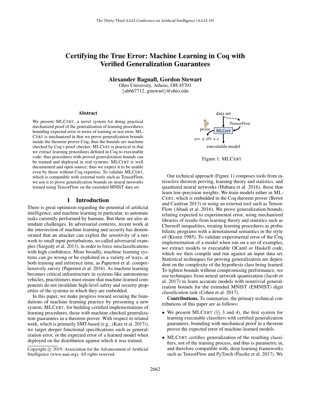 Machine Learning in Coq with Verified Generalization Guarantees