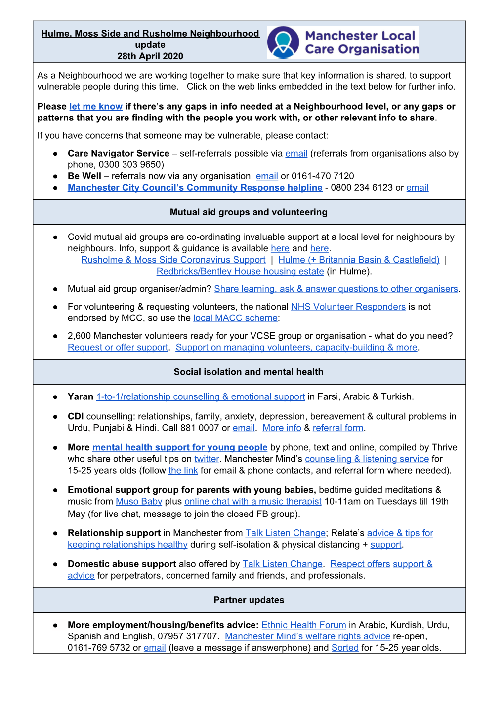 Hulme, Moss Side & Rusholme Neighbourhood Update 28