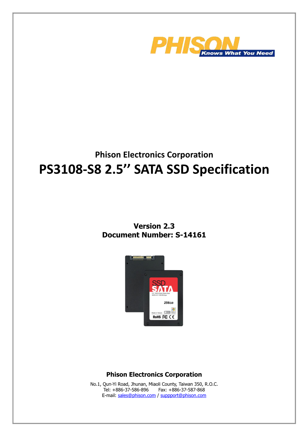 PS3108-S8 2.5'' SATA SSD Specification