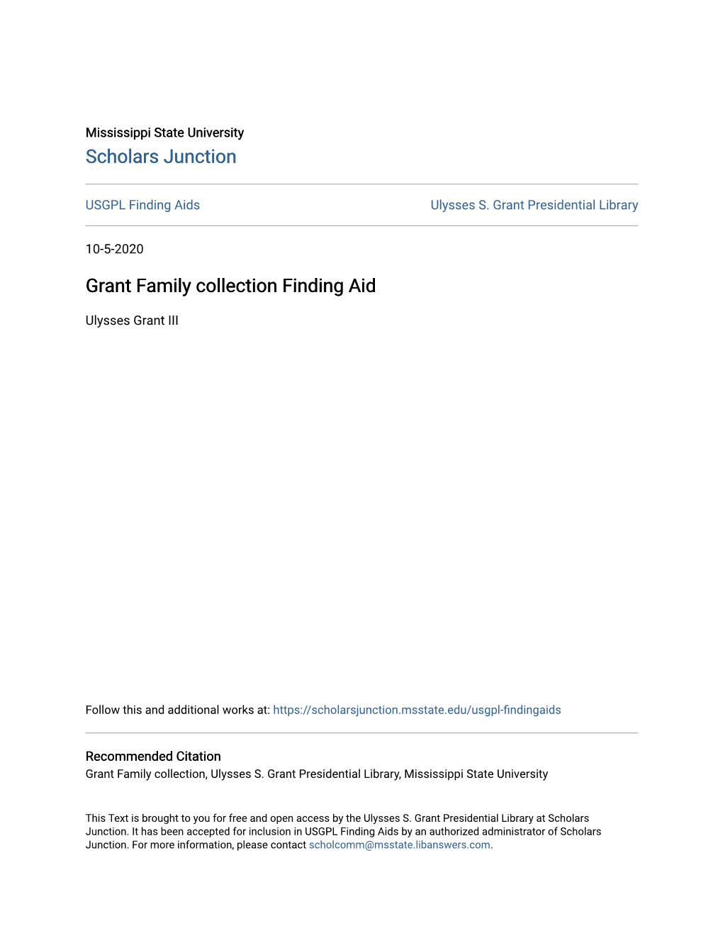 Grant Family Collection Finding Aid