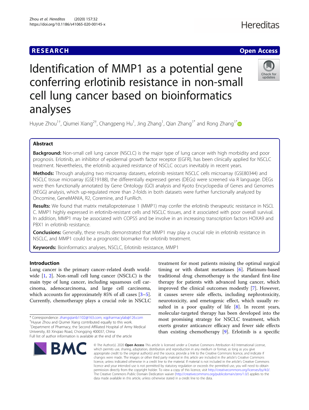 Identification of MMP1 As a Potential Gene Conferring Erlotinib Resistance