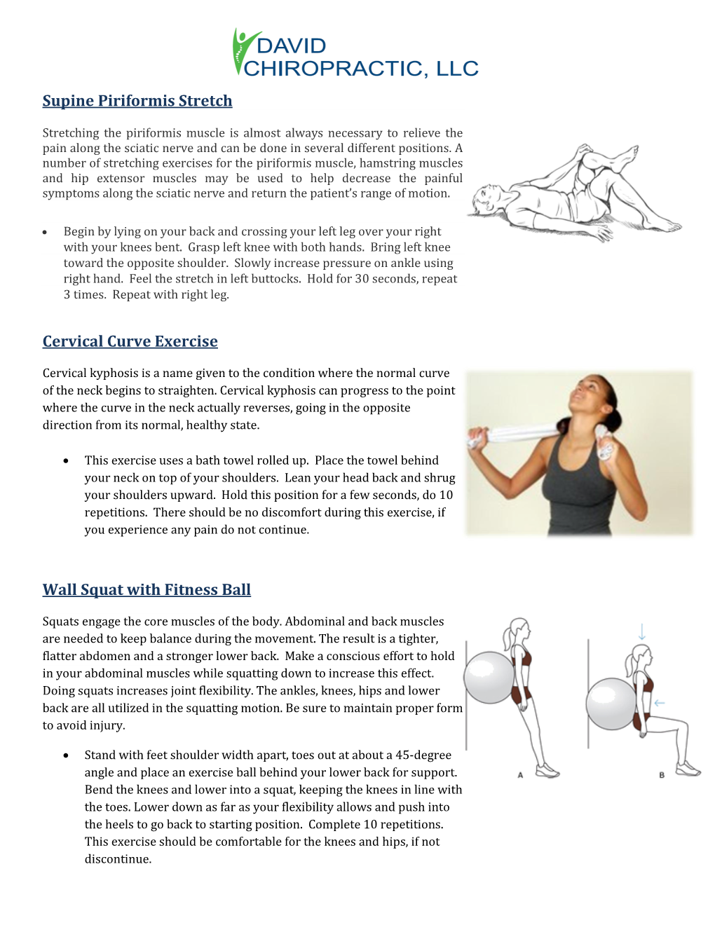 Supine Piriformis Stretch Cervical Curve Exercise Wall Squat With