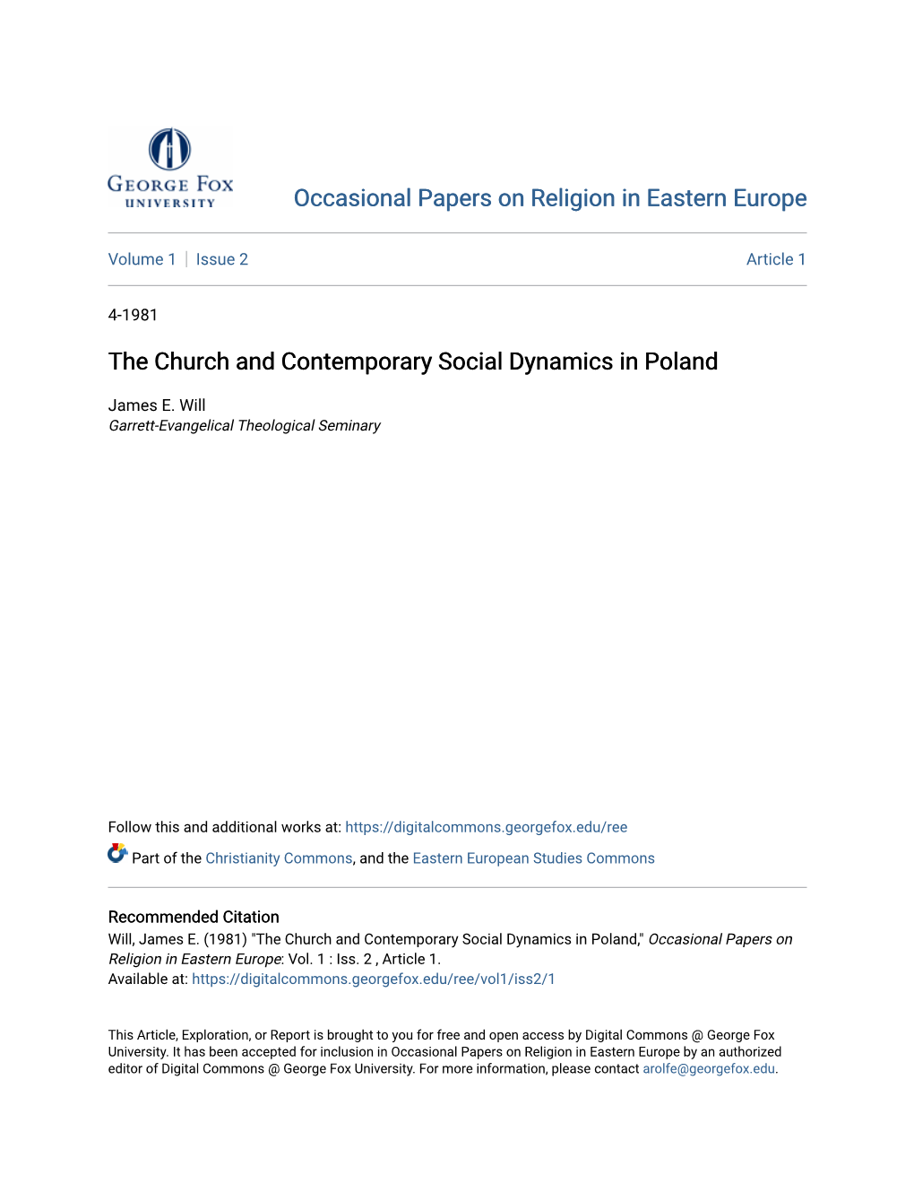 The Church and Contemporary Social Dynamics in Poland