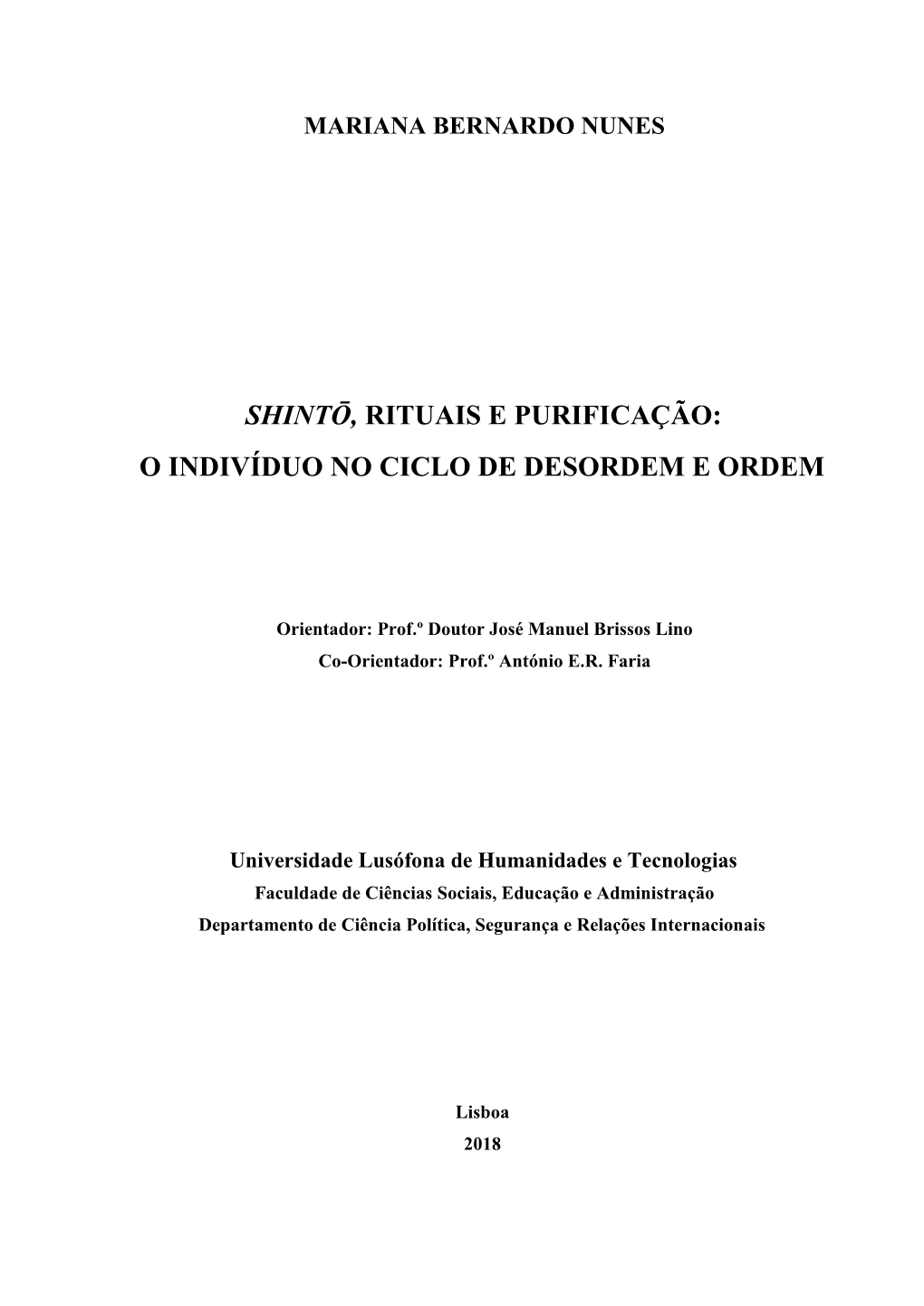 Shintō, Rituais E Purificação: O Indivíduo No Ciclo De Desordem E Ordem