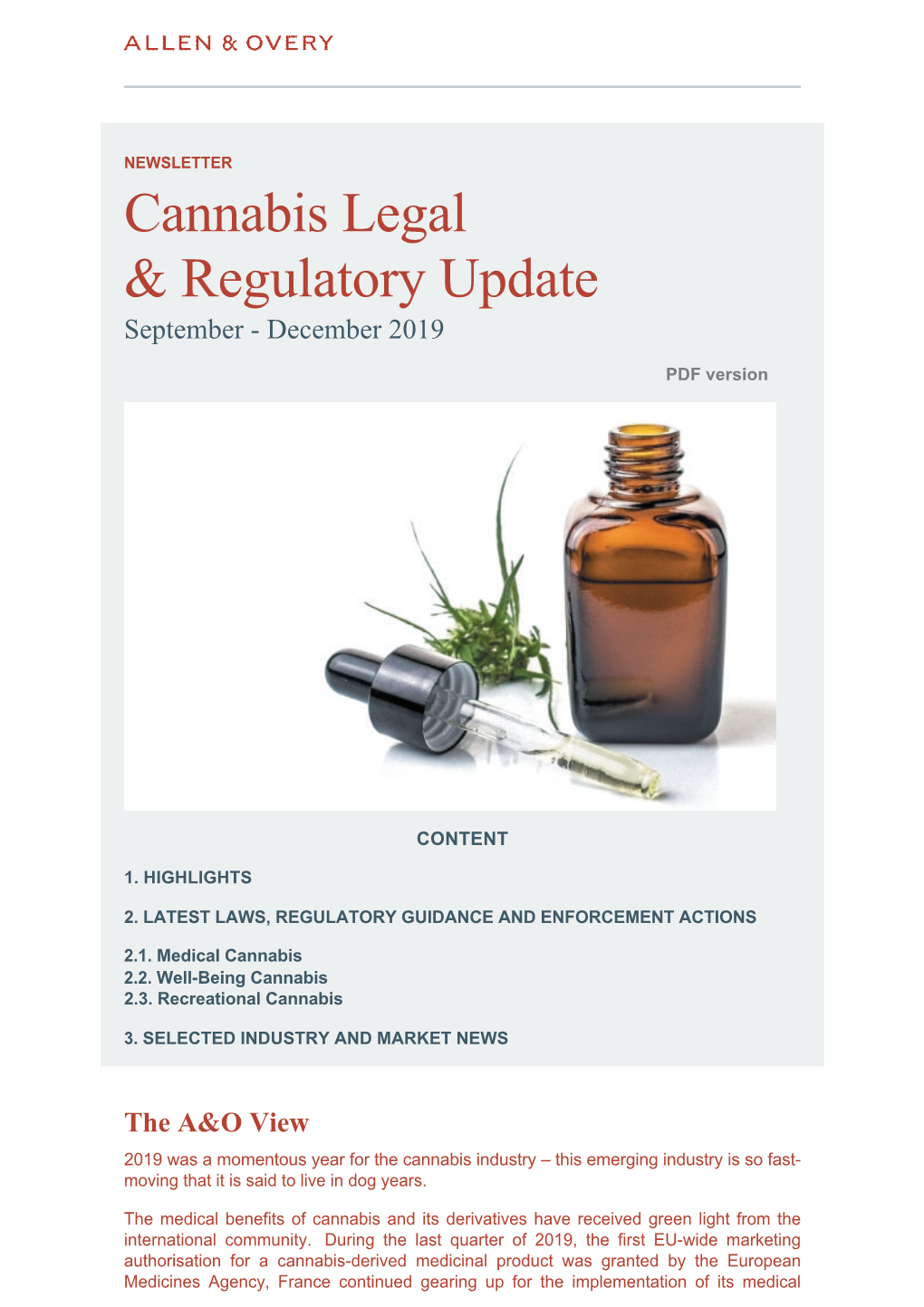 Cannabis Legal & Regulatory Update