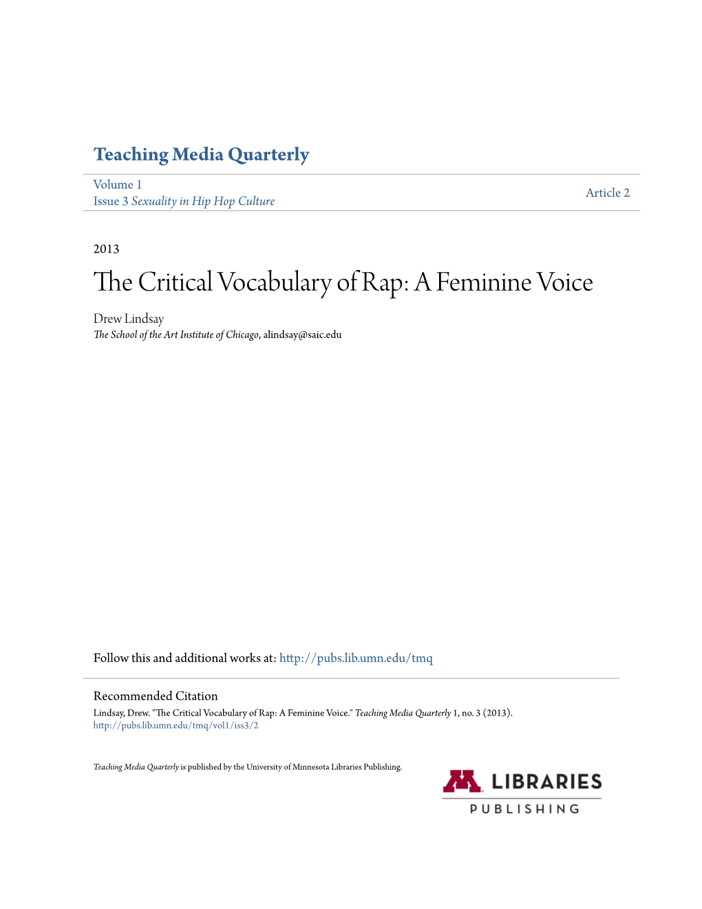 The Critical Vocabulary of Rap: a Feminine Voice