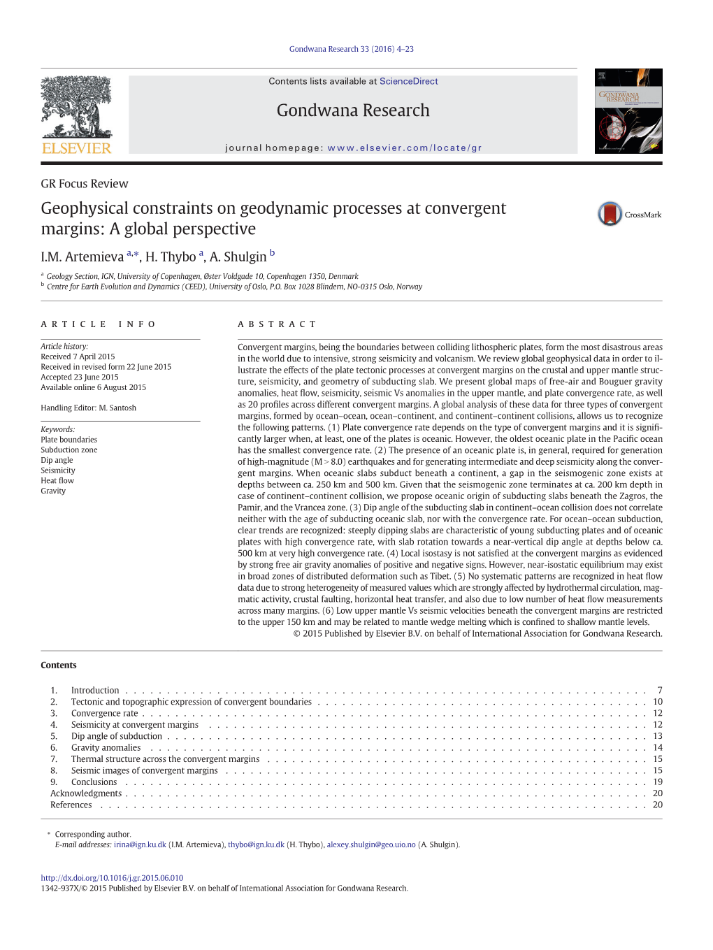 Geophysical Constraints on Geodynamic Processes at Convergent Margins: a Global Perspective