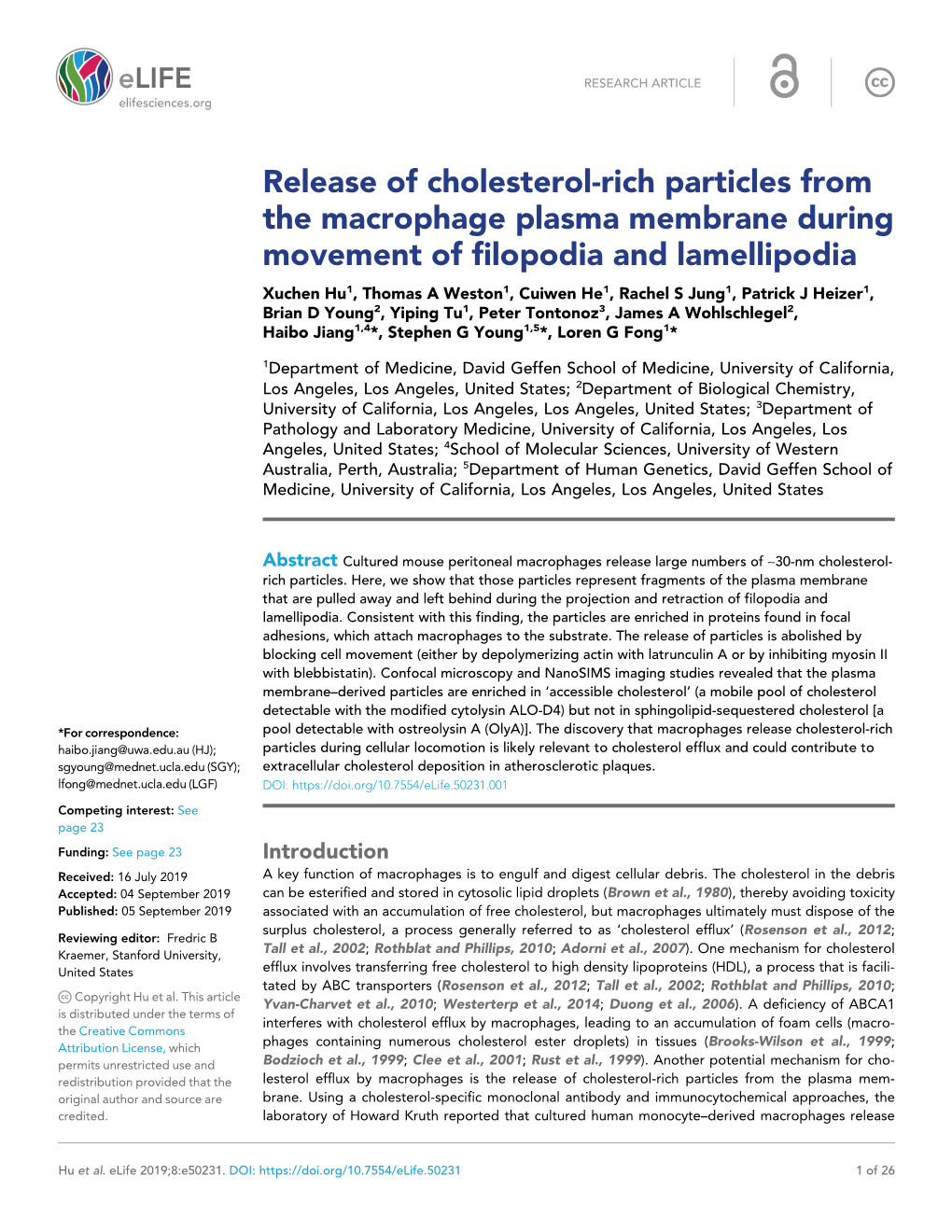 Release of Cholesterol-Rich Particles from the Macrophage Plasma