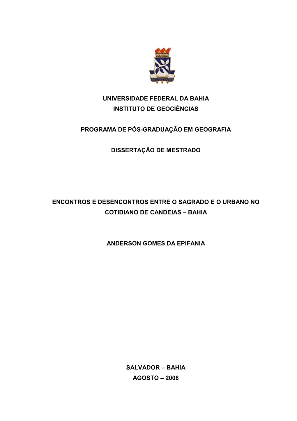 Universidade Federal Da Bahia Instituto De Geociências