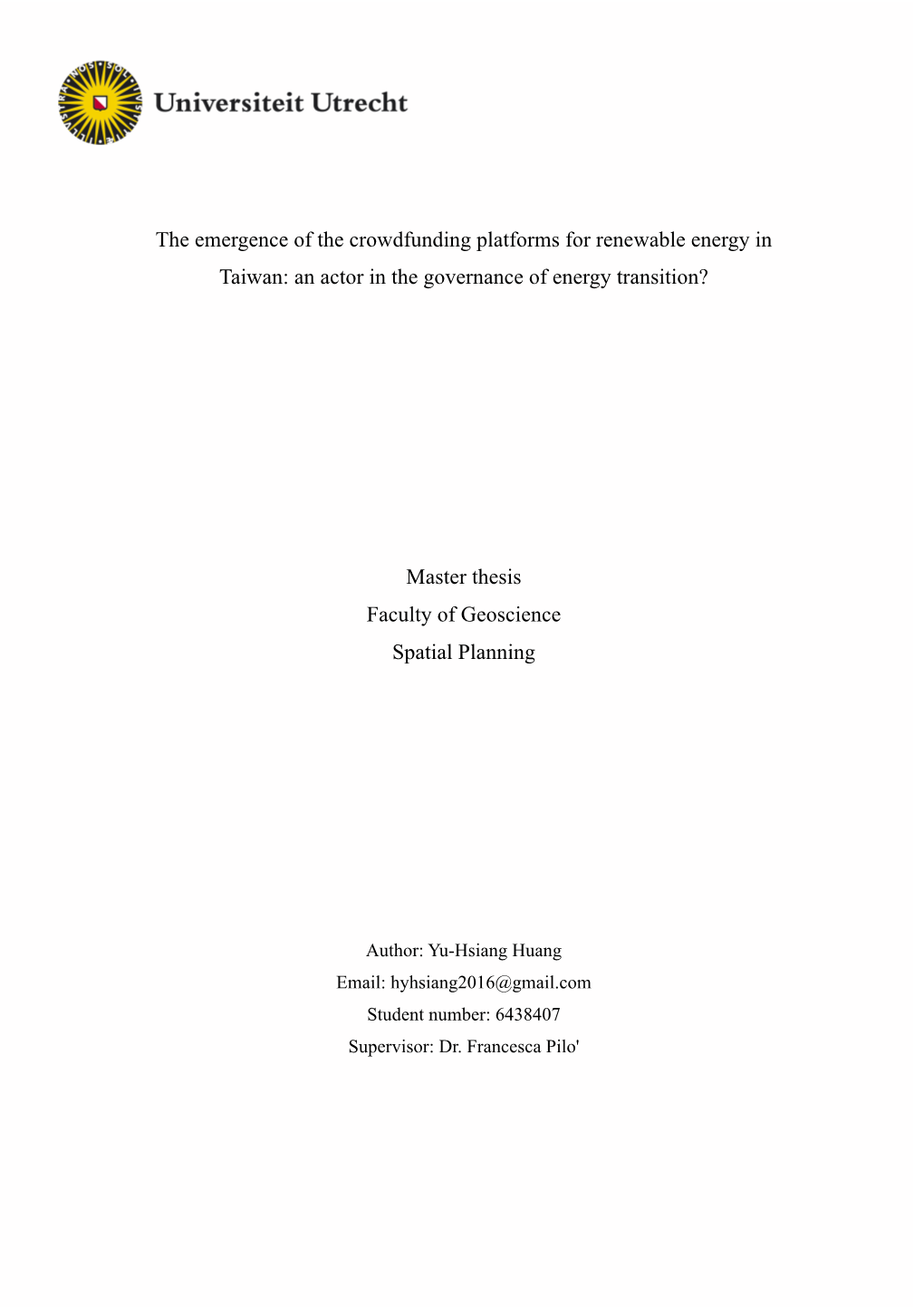 The Emergence of the Crowdfunding Platforms for Renewable Energy in Taiwan: an Actor in the Governance of Energy Transition?