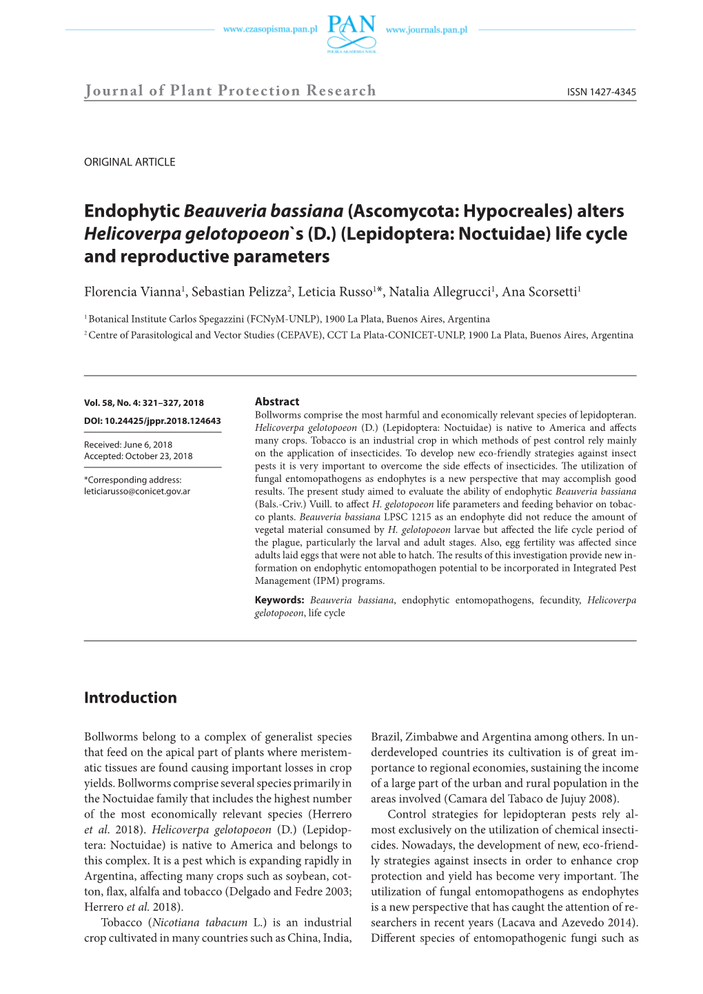 Alters Helicoverpa Gelotopoeon`S (D.) (Lepidoptera: Noctuidae) Life Cycle and Reproductive Parameters