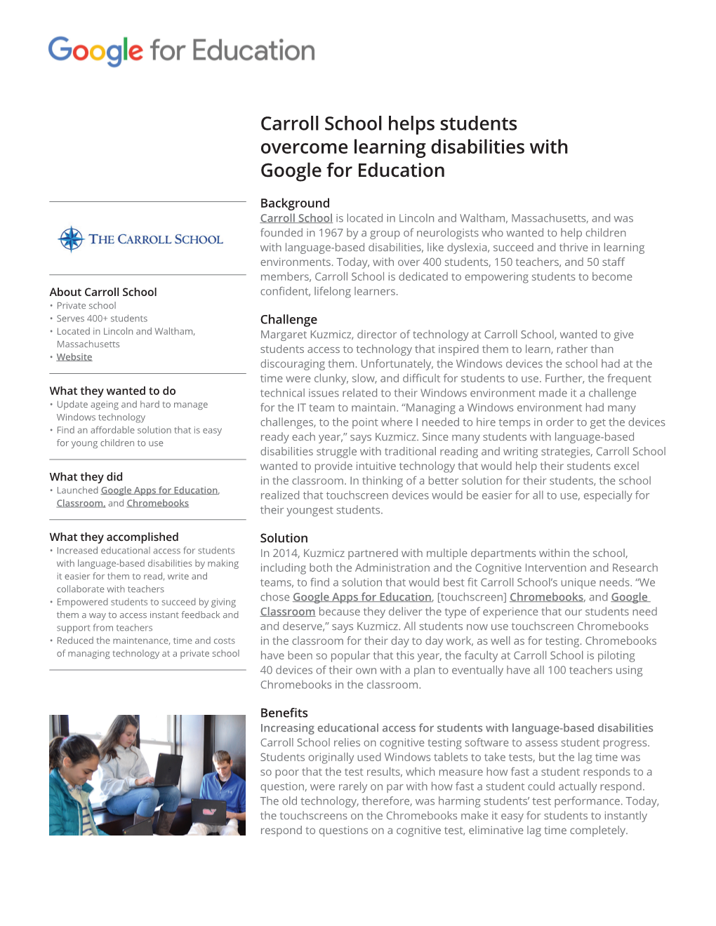 Carroll School Helps Students Overcome Learning Disabilities with Google for Education