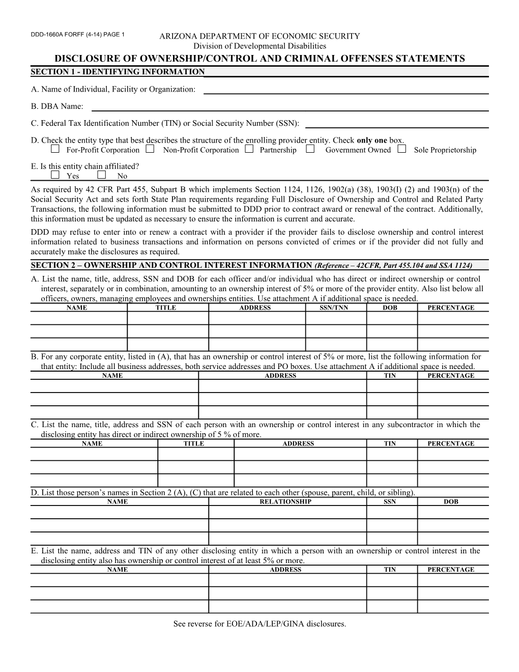 Disclosure of Ownership/Control and Criminal Offenses Statements