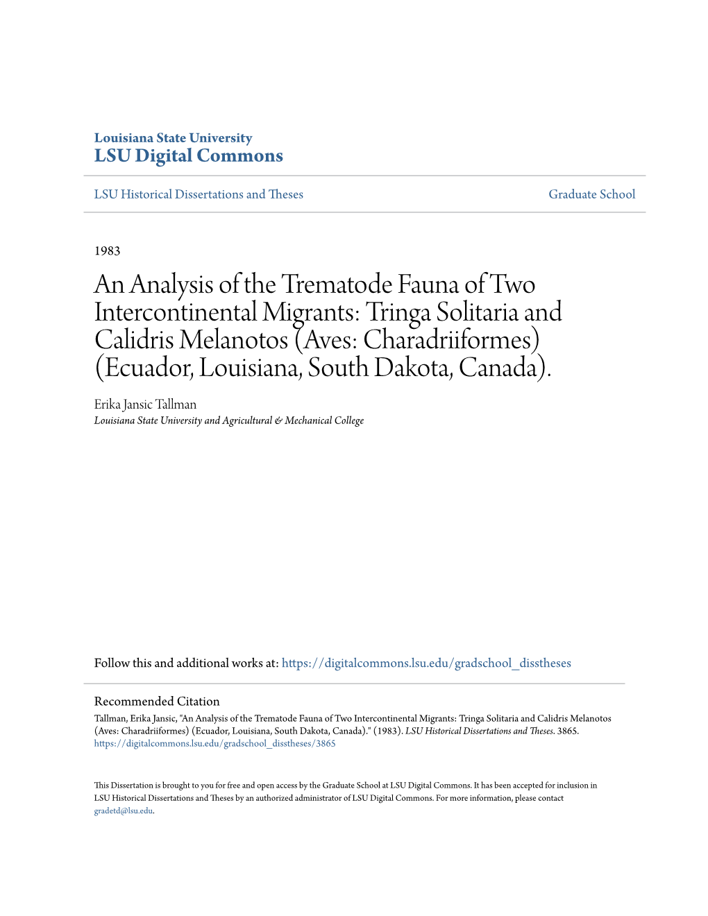 An Analysis of the Trematode Fauna of Two Intercontinental Migrants