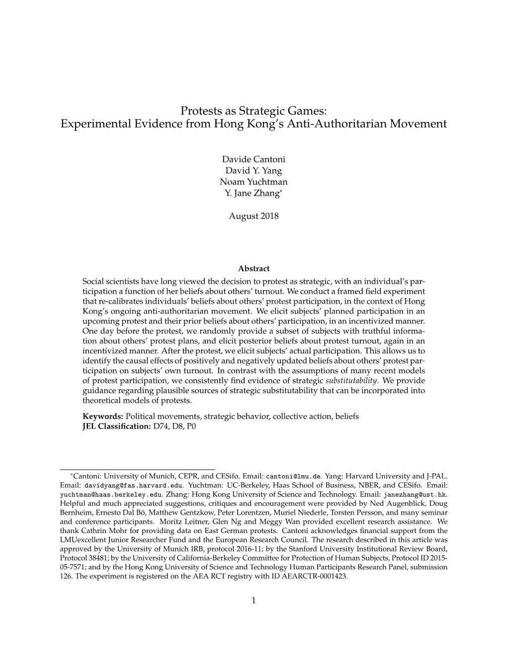 Experimental Evidence from Hong Kong's Anti-Authoritarian Movement