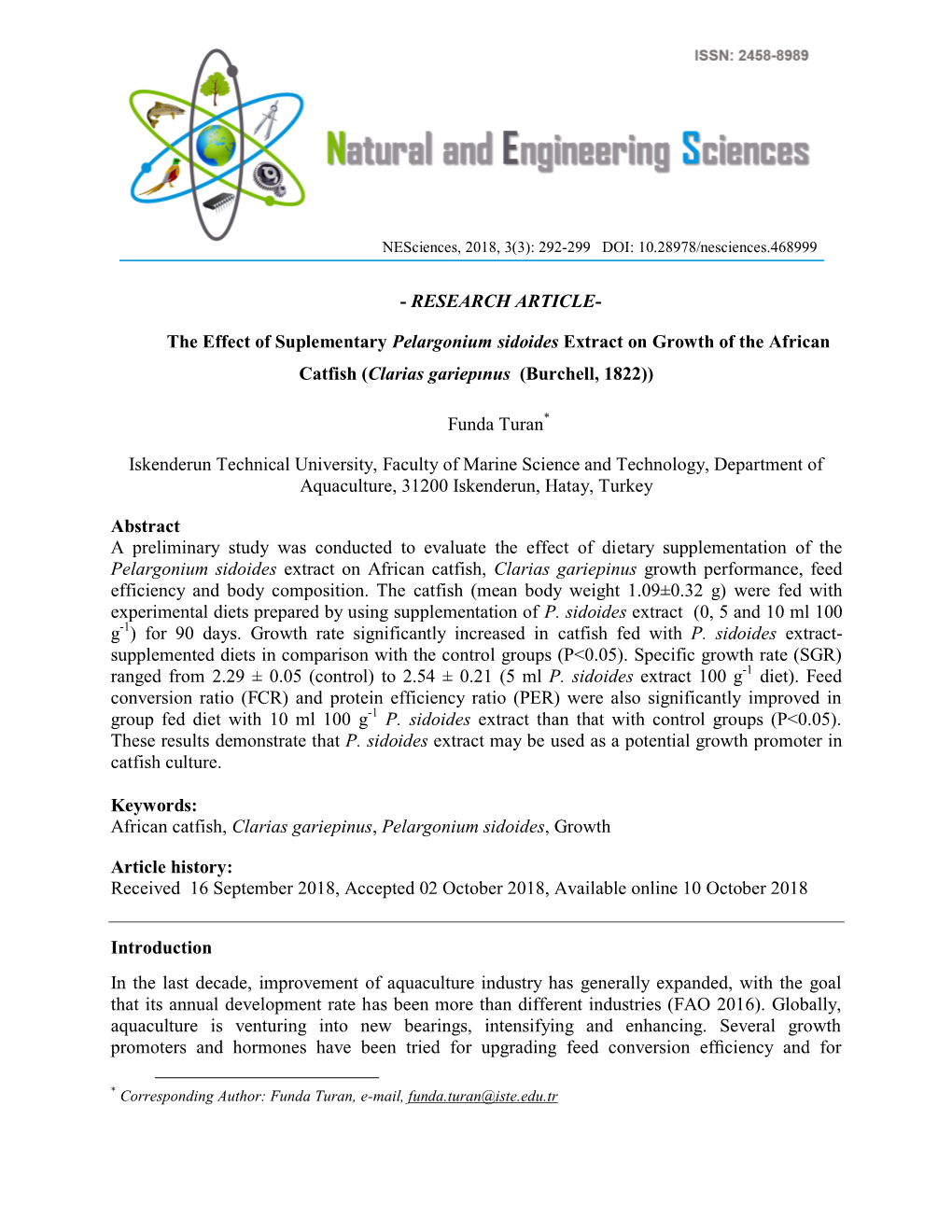 RESEARCH ARTICLE- the Effect of Suplementary Pelargonium