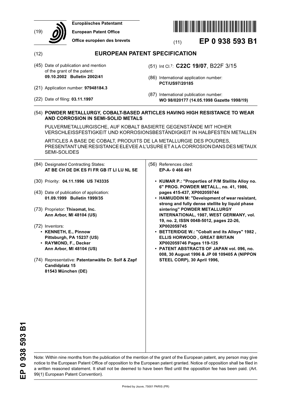 Powder Metallurgy, Cobalt-Based Articles