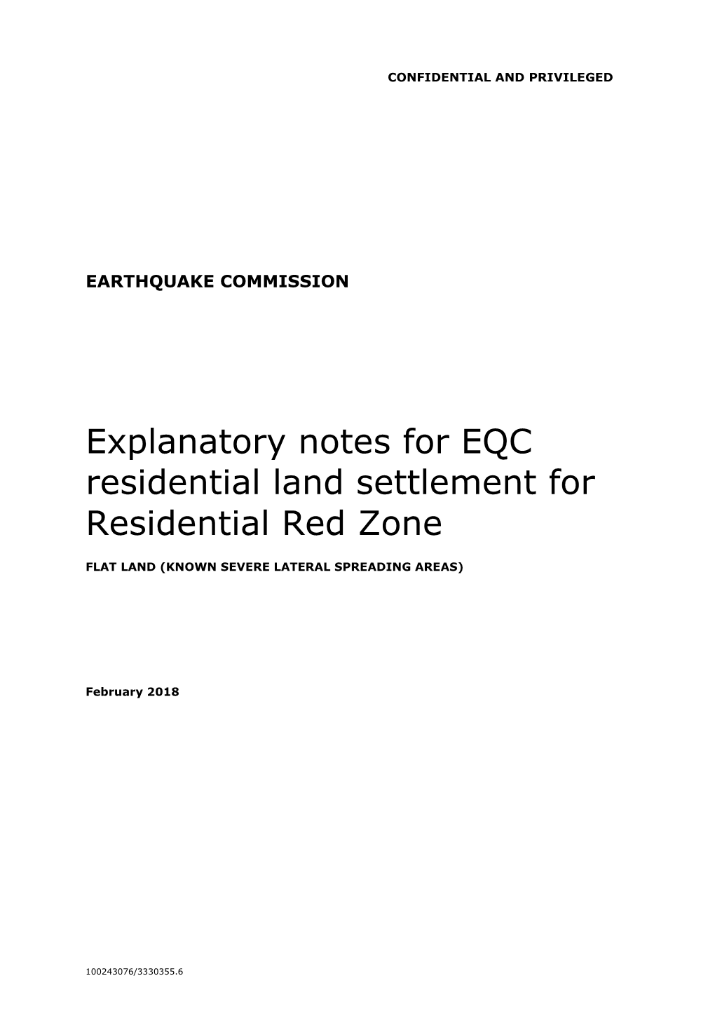 Explanatory Notes for EQC Residential Land Settlement for Residential Red Zone