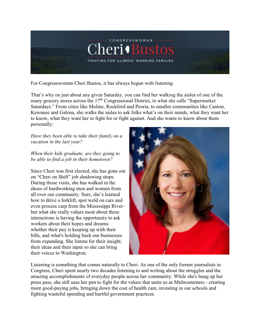 For Congresswoman Cheri Bustos, It Has Always Begun with Listening