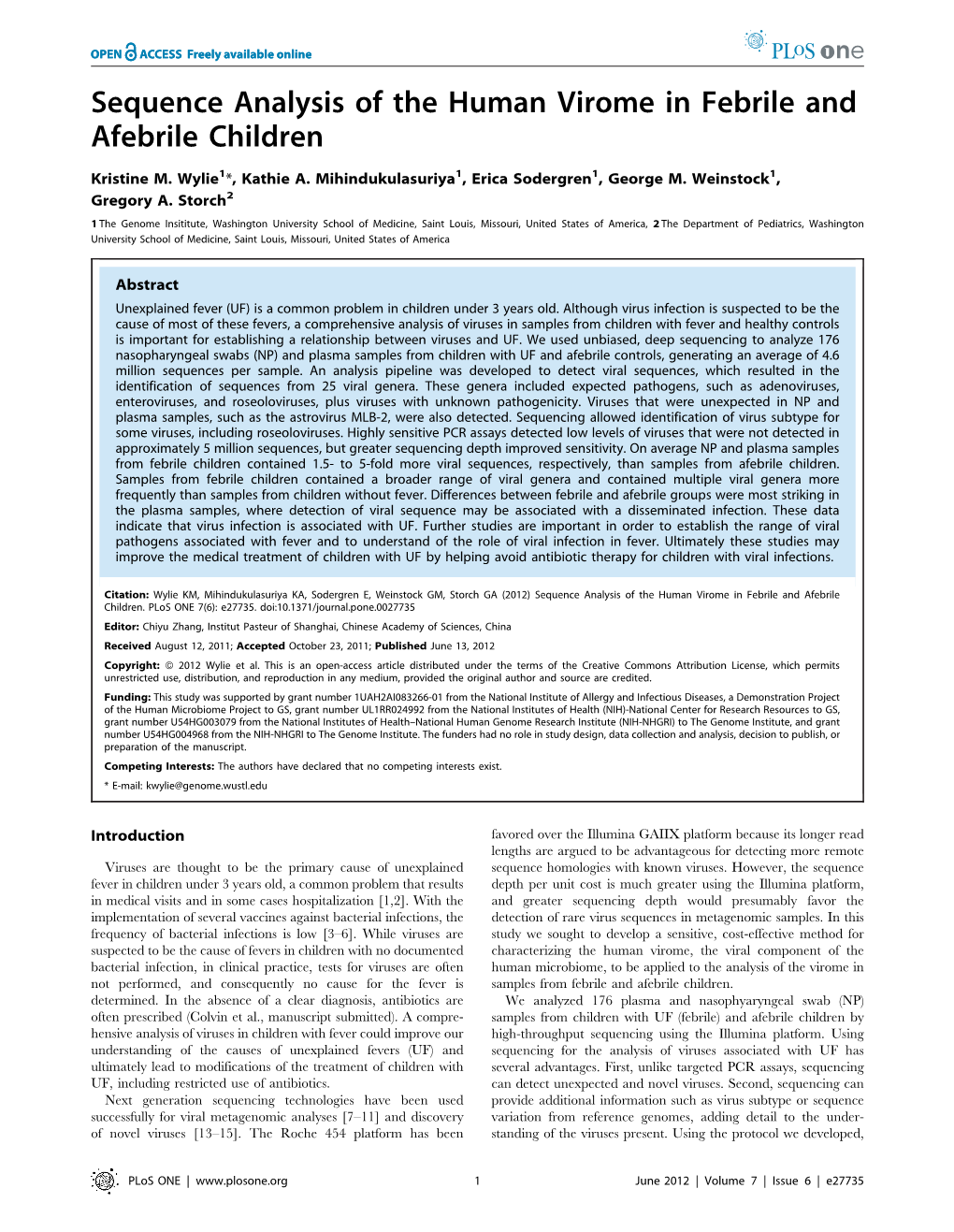 Sequence Analysis of the Human Virome in Febrile and Afebrile Children