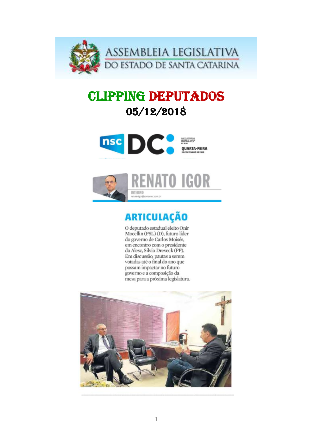 Clipping Deputados 05/12/2018