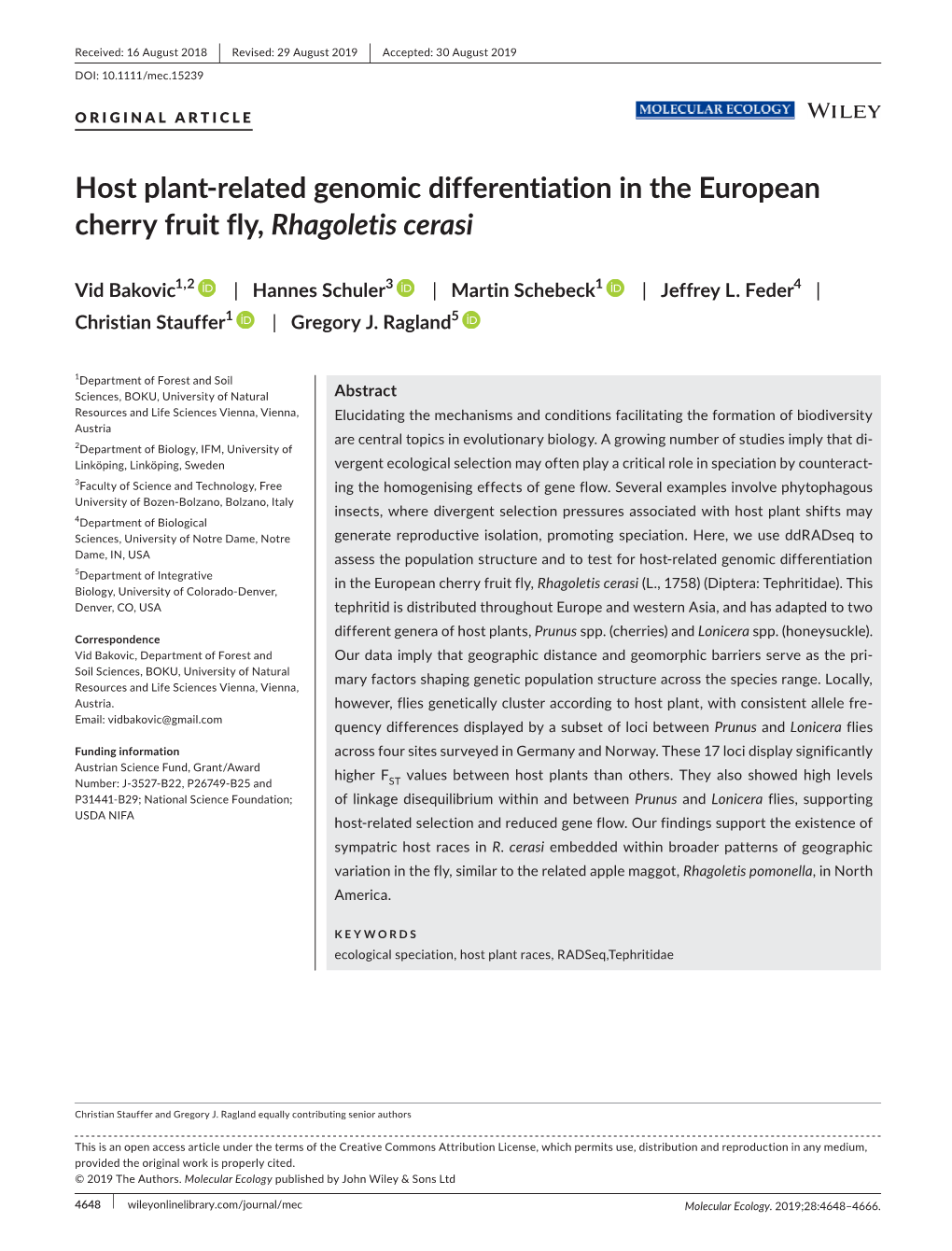 Related Genomic Differentiation in the European Cherry Fruit Fly, Rhagoletis Cerasi