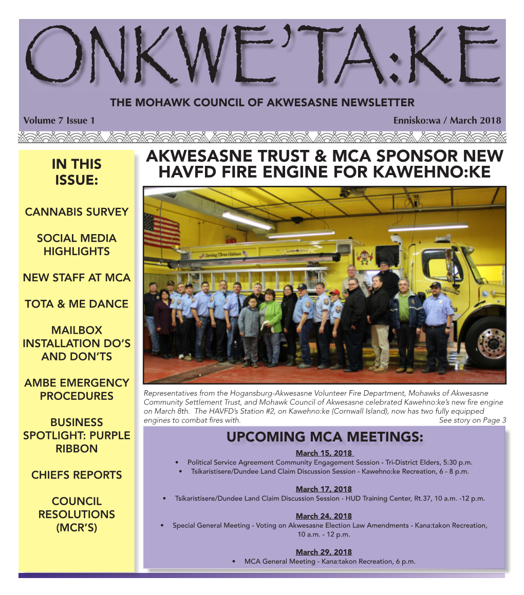 Akwesasne Trust & Mca Sponsor New Havfd Fire