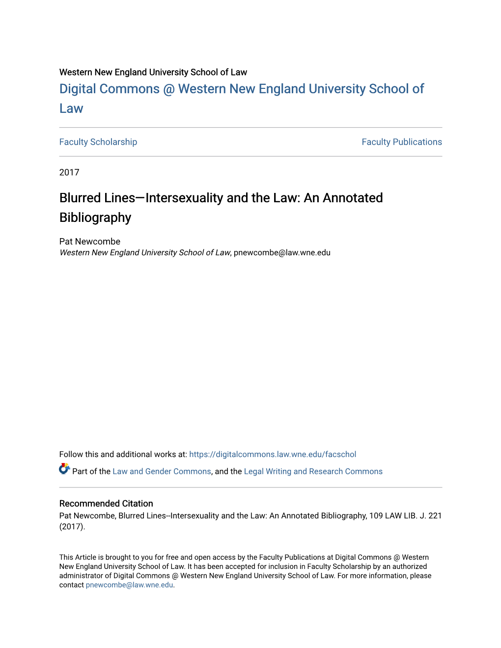Blurred Lines—Intersexuality and the Law: an Annotated Bibliography