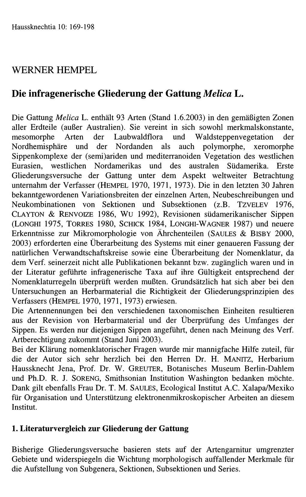 Die Infragenerische Gliederung Der Gattung Melica L. Werner Hempel