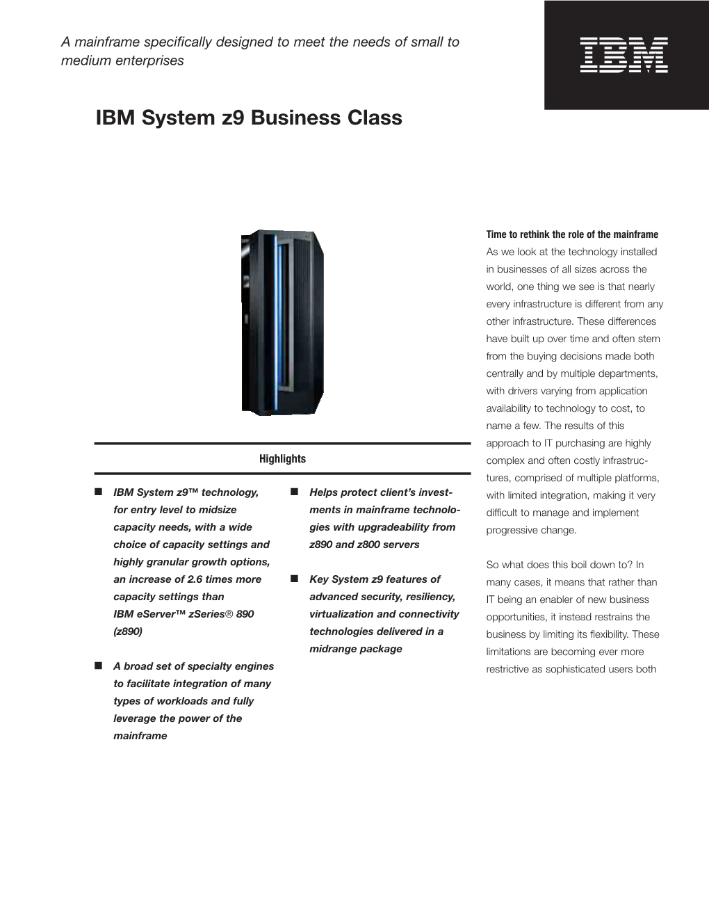 IBM System Z9 Business Class