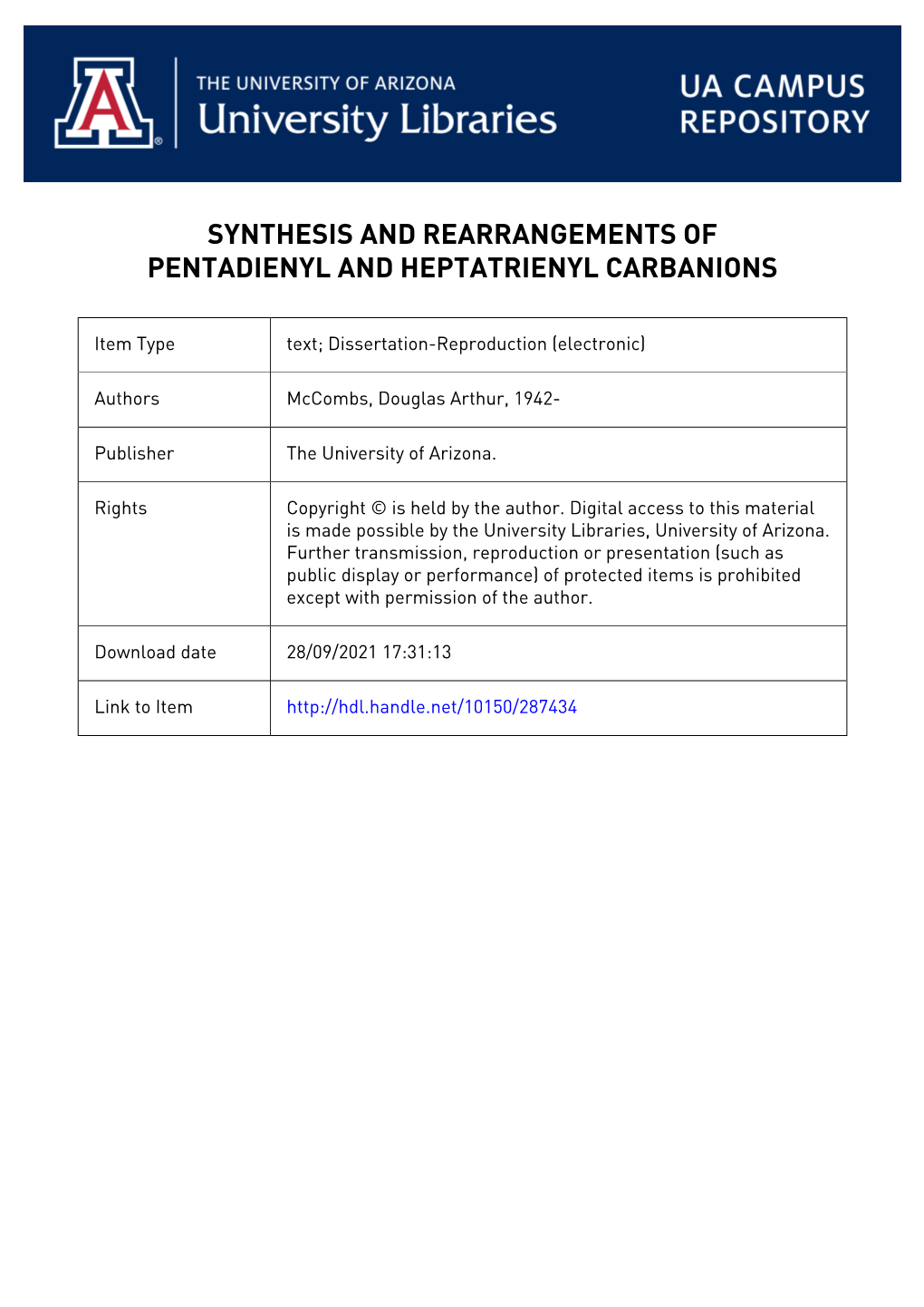 70-6667 Mccombs, Douglas Arthur, 1942- SYNTHESIS AND