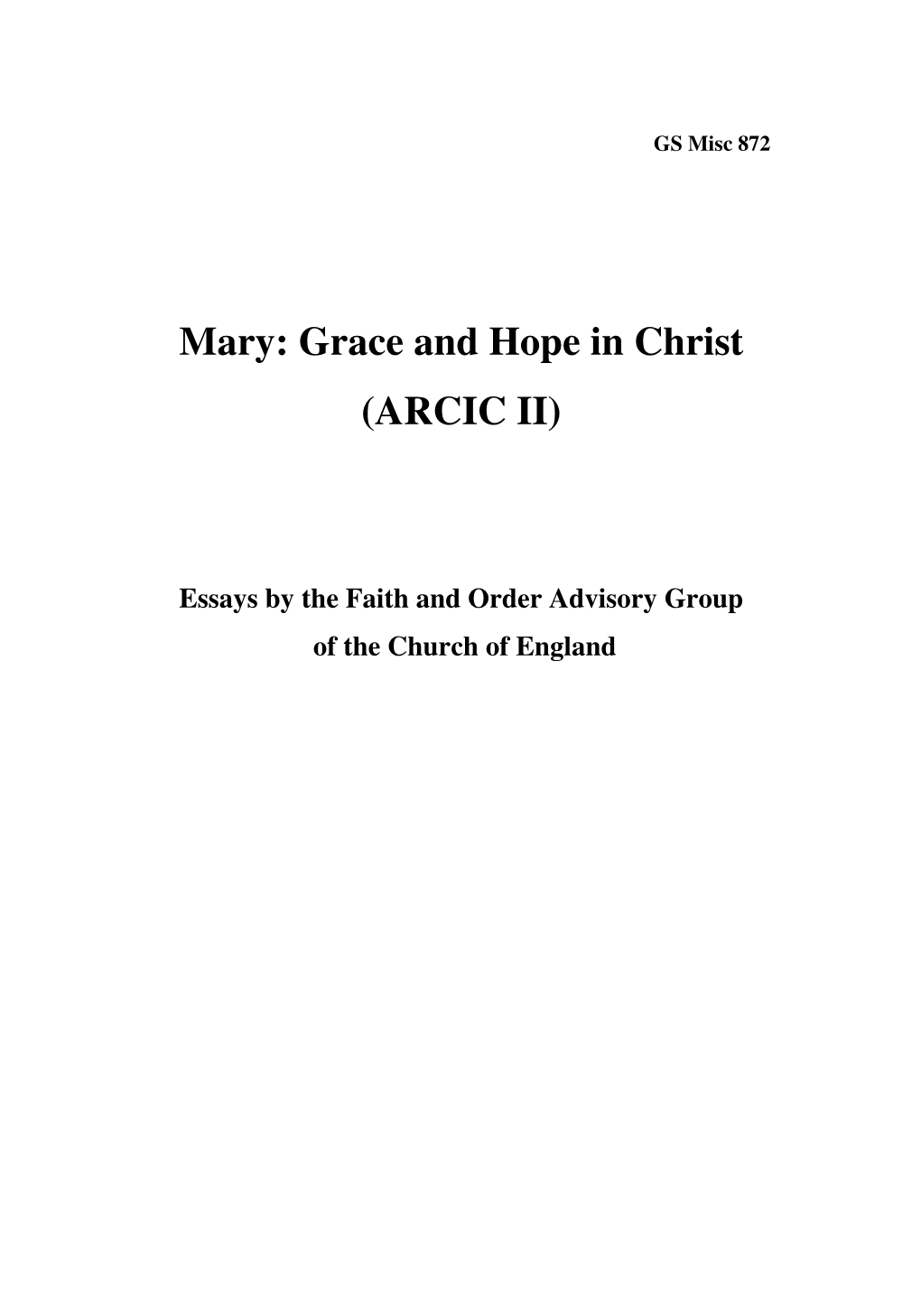 Mary: Grace and Hope in Christ (ARCIC II)