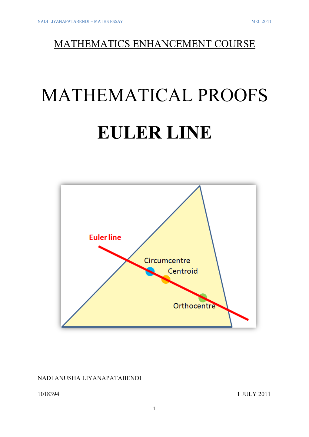 Mathematical Proofs Euler Line