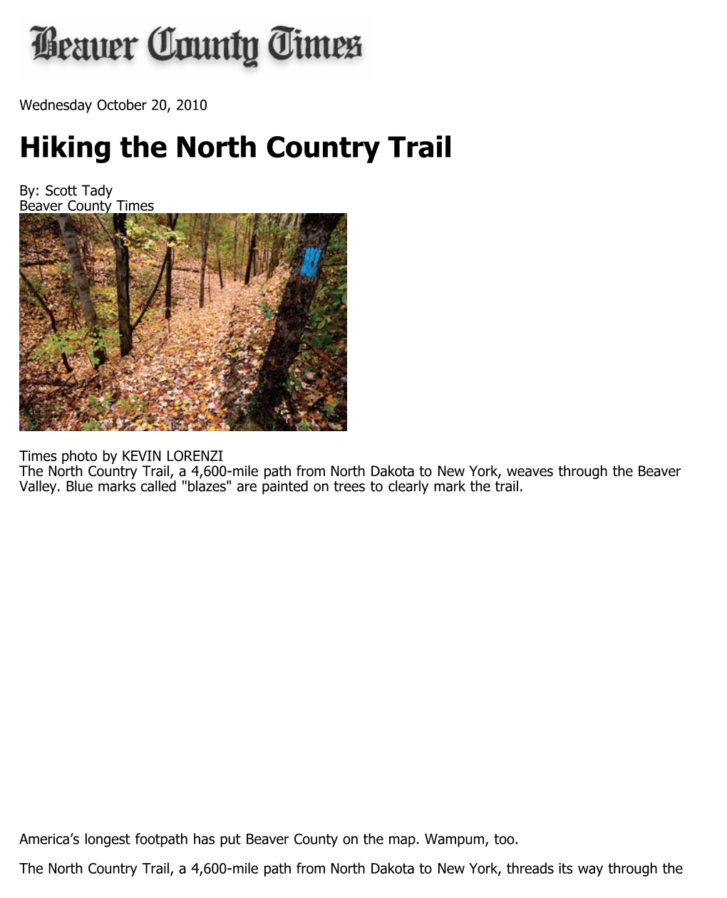 Beaver County Times: Hiking the North Country Trail