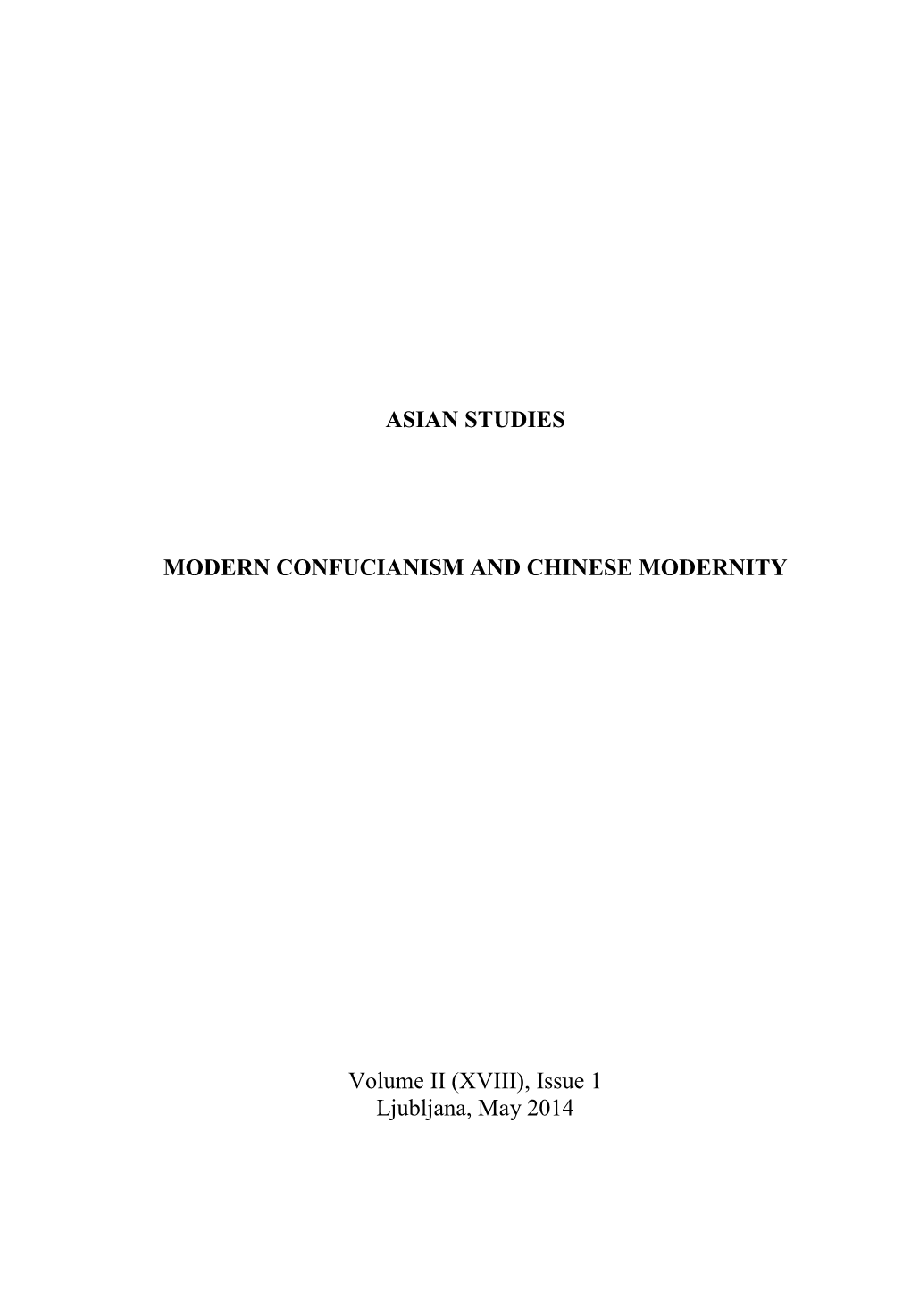 Asian Studies Modern Confucianism and Chinese