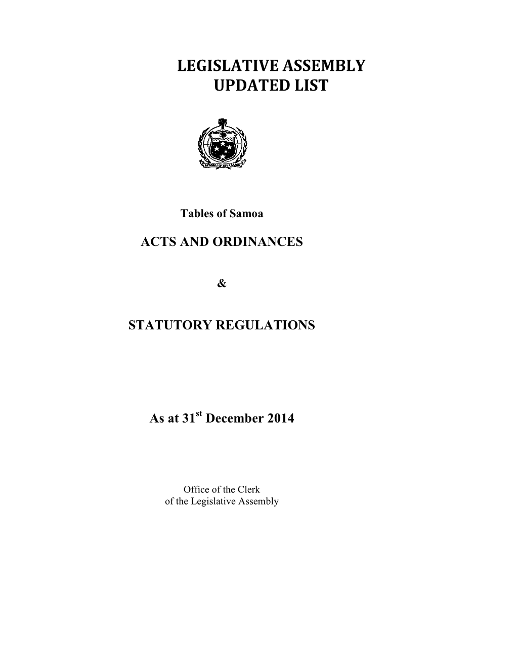 Tables of Samoa Acts and Ordinances & Statutory Regulations