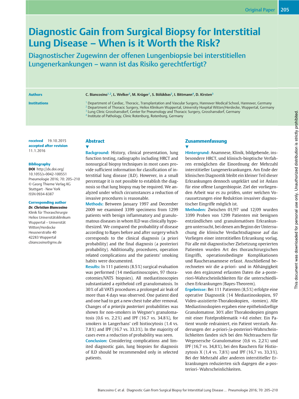 Diagnostic Gain from Surgical Biopsy for Interstitial Lung Disease