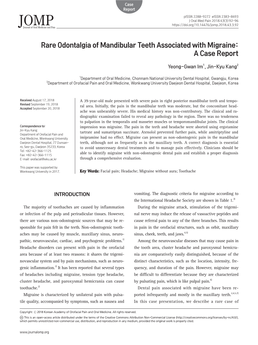 Rare Odontalgia of Mandibular Teeth Associated with Migraine: a Case Report