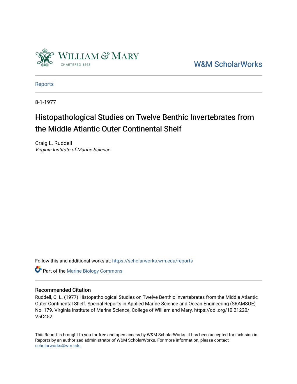 Histopathological Studies on Twelve Benthic Invertebrates from the Middle Atlantic Outer Continental Shelf