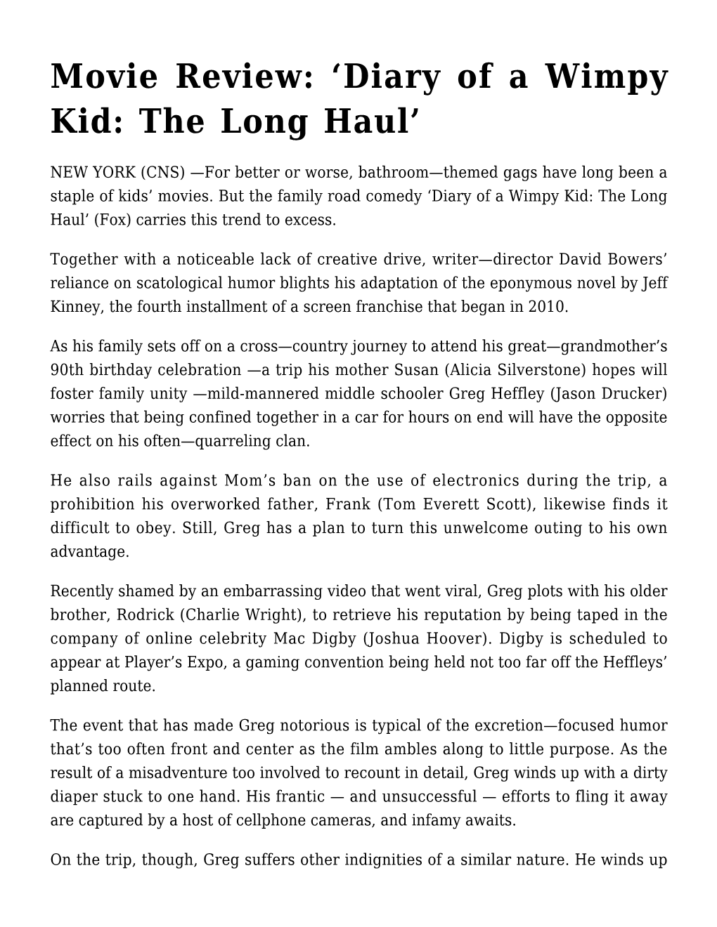 Movie Review: &#8216;Diary of a Wimpy Kid: the Long Haul&#8217;