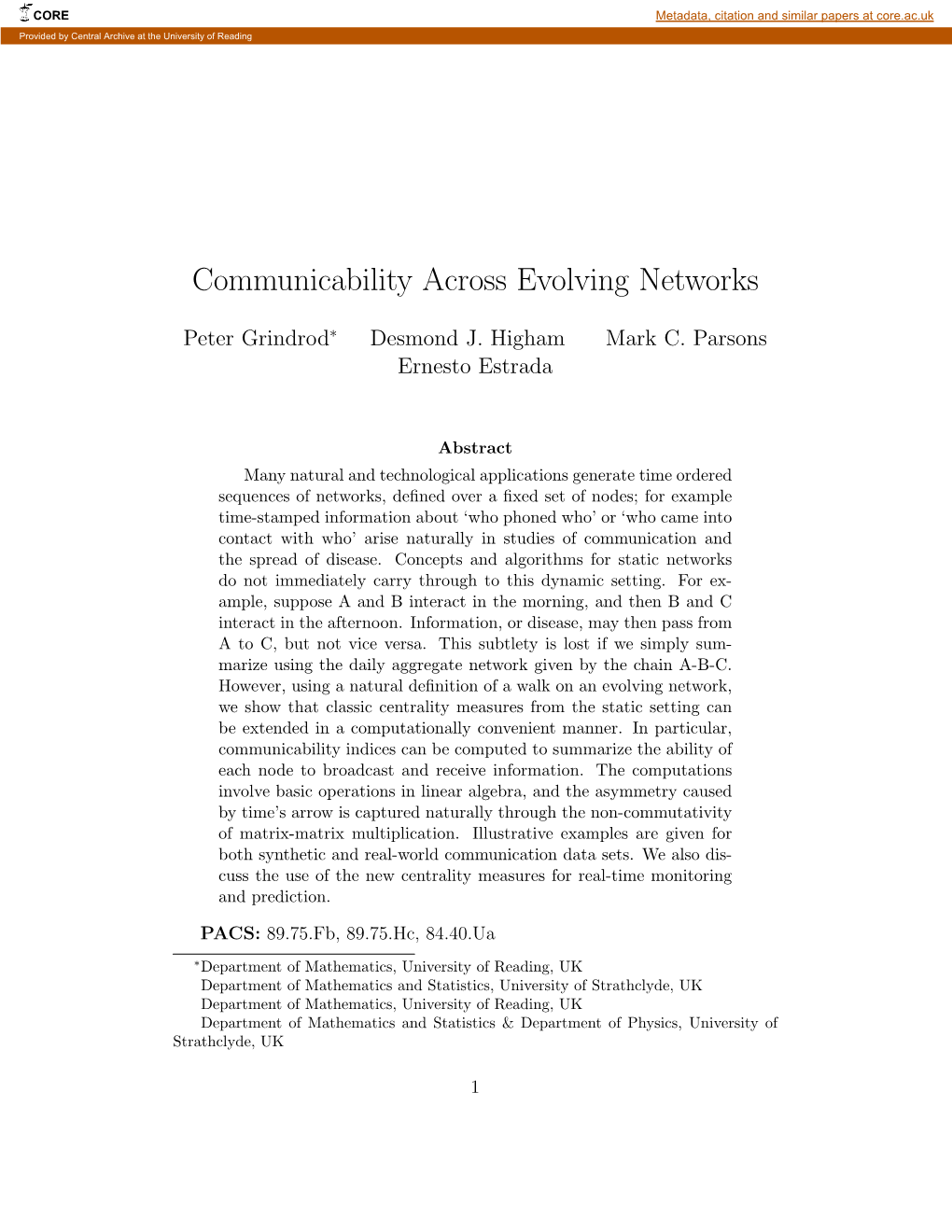 Communicability Across Evolving Networks